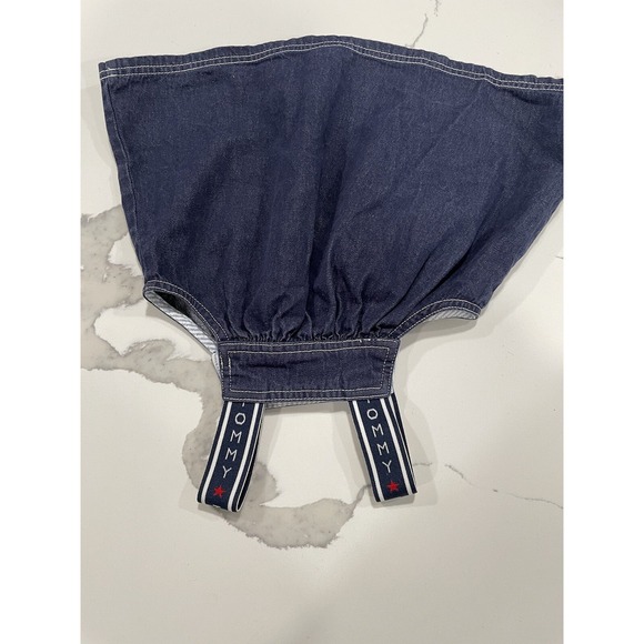 Vtg Tommy Hilfiger Spellout Blue Denim Overalls Jumper Dress Sz 6/12 Mths AK95 - Picture 2 of 3